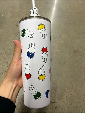 NWT Limited Edition Miffy Print White Stainless Tumbler with signature Straw